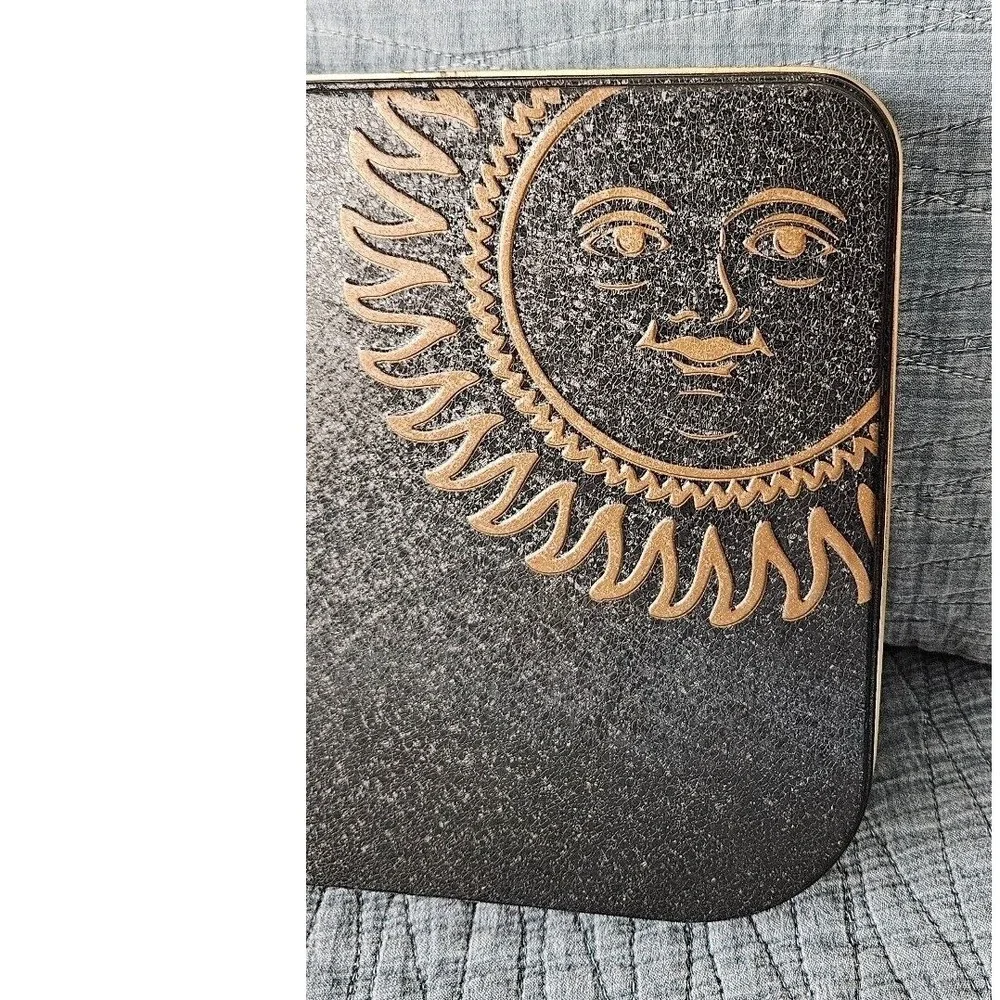 Square Sun Face Celestial Embossed‎ Decorative Storage Tin Box